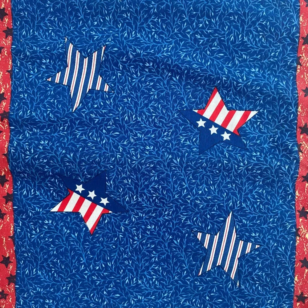Americana Patriotic‎ Teddy Bear Quilted Table Runner 4th of July Blue Stars 36in